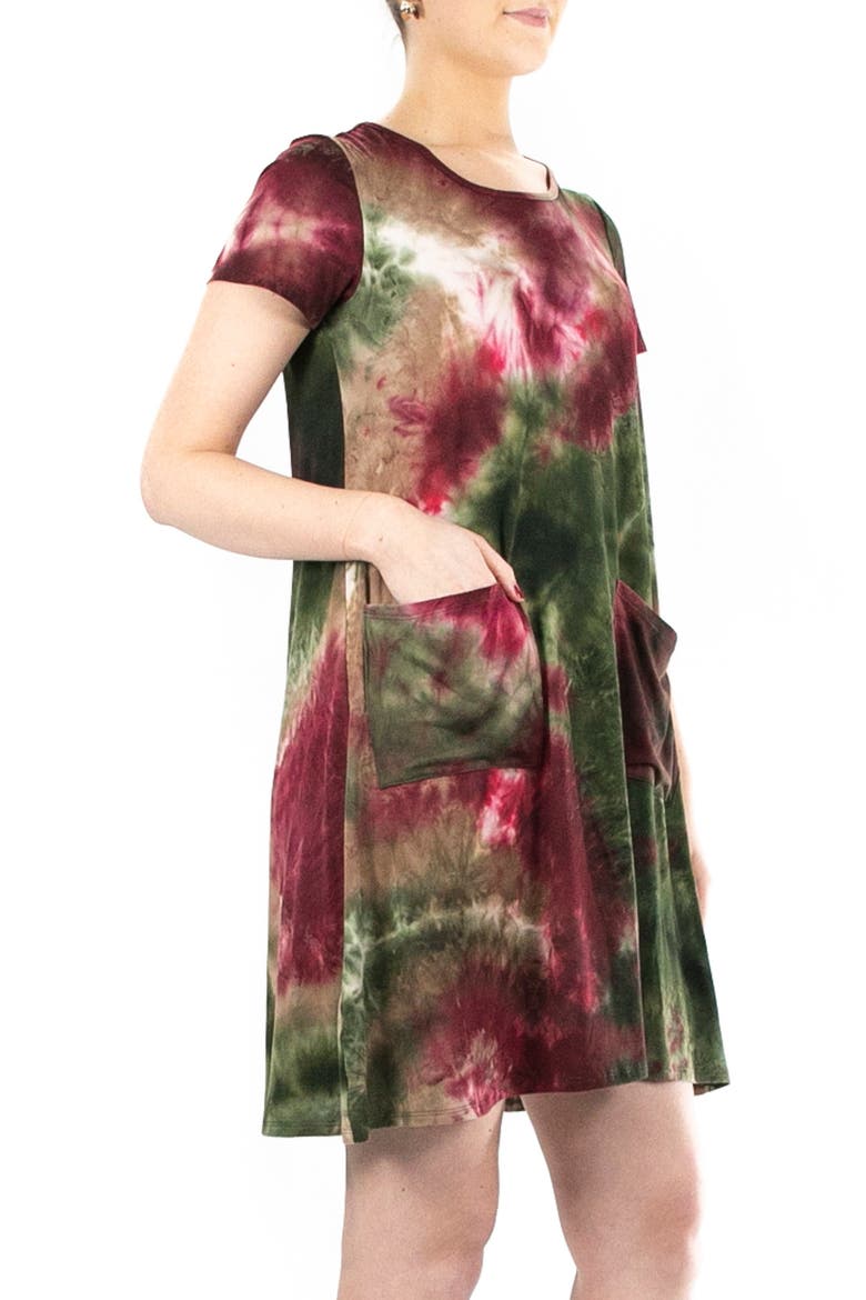 Scoop Neck Tie-Dye Print Dress, Alternate, color, OLIVE MULT