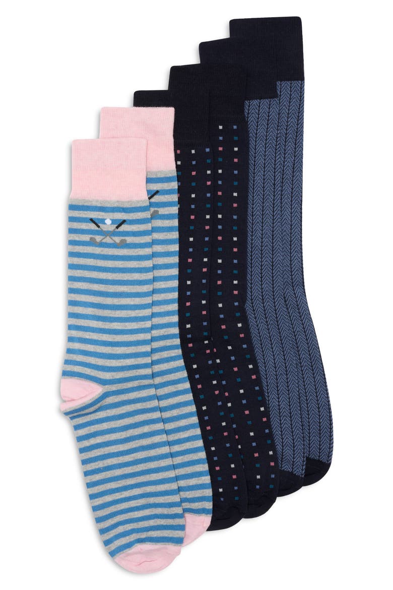 3-Pack Stripe Hockey Stick Dress Socks, Main, color, NAVY