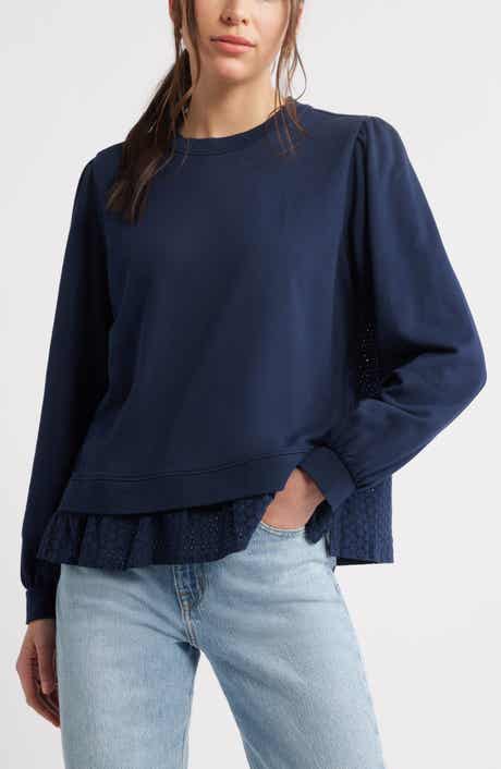 Caslon® Puff Shoulder Mixed Media Sweatshirt