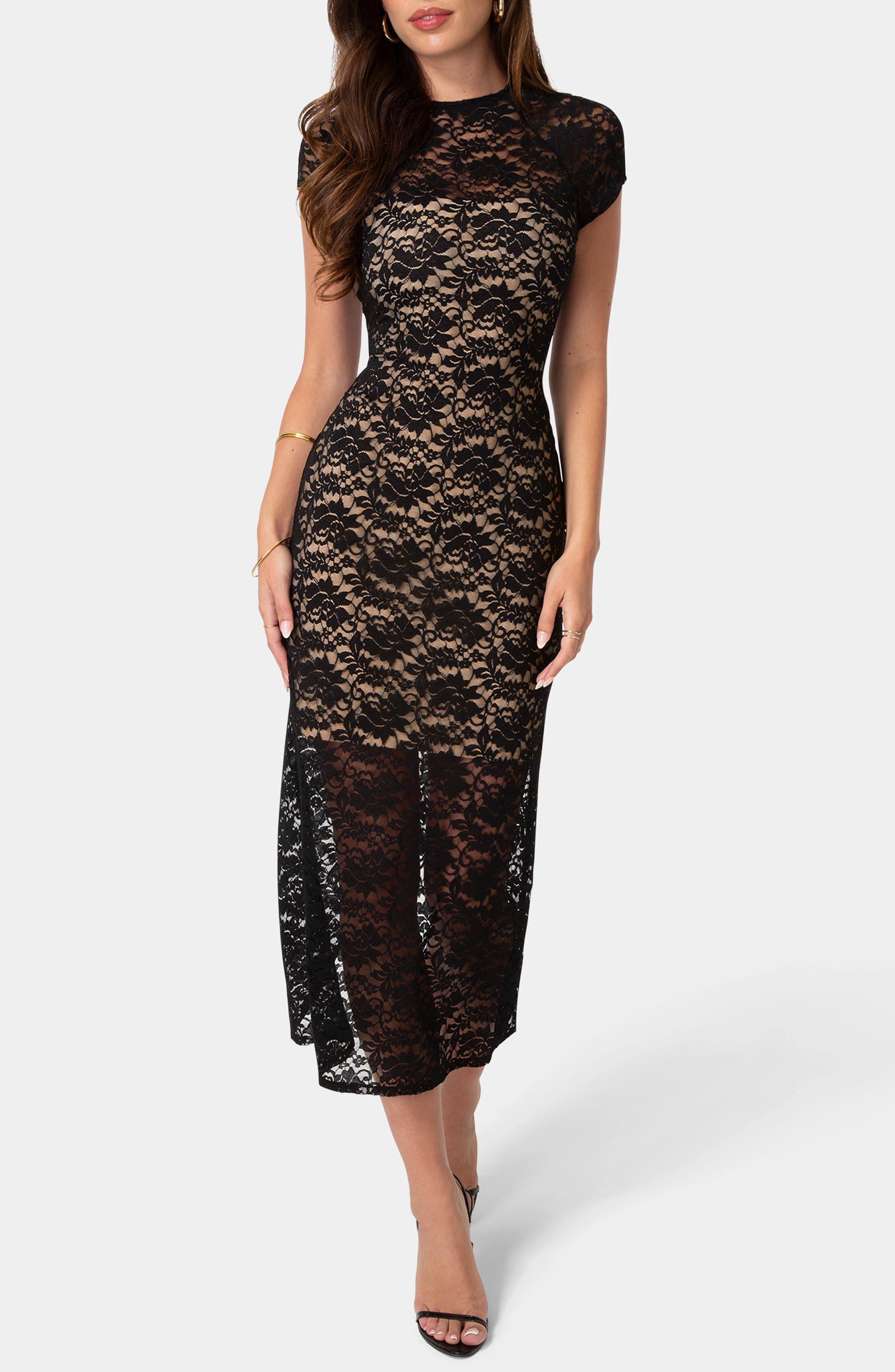 Cap Sleeve Lace Midi Dress
