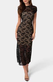 bebe Cap Sleeve Lace Midi Dress
