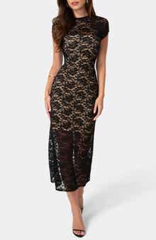 Cap Sleeve Lace Midi Dress