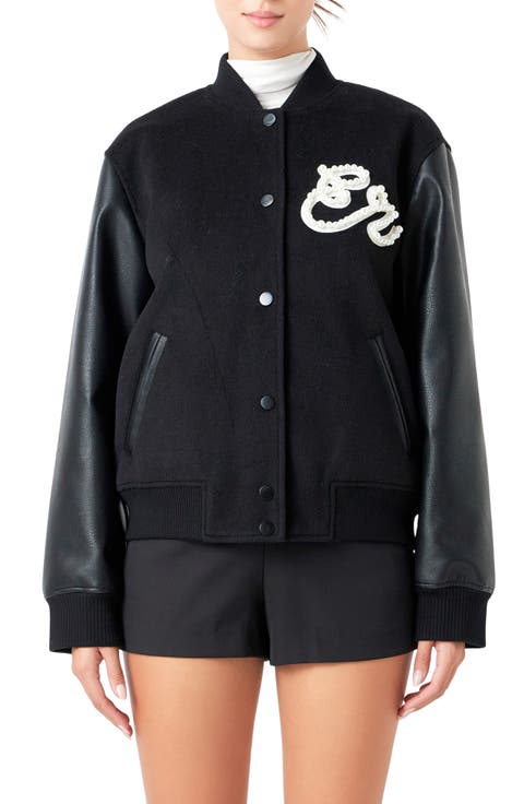 Imitation Pearl Detail Bomber Jacket