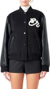 Endless Rose Imitation Pearl Detail Bomber Jacket