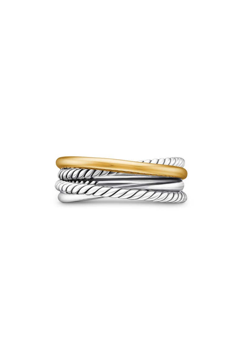 Crossover Narrow Ring with 18K Gold, Main, color, SILVER/ GOLD