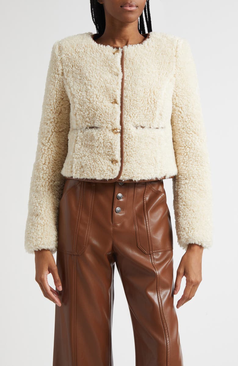Cinq à Sept Naia Faux Shearling Jacket, Main, color, Ivory/ Dark Sepia
