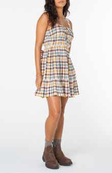Roxy Paradise Breeze Plaid Babydoll Dress