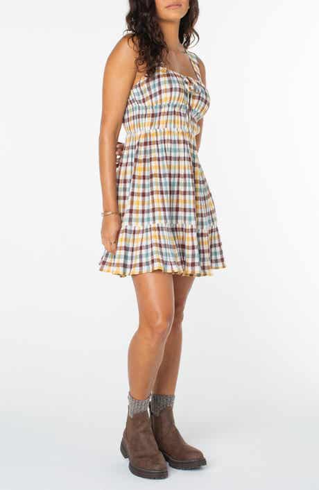 Roxy Paradise Breeze Plaid Babydoll Dress