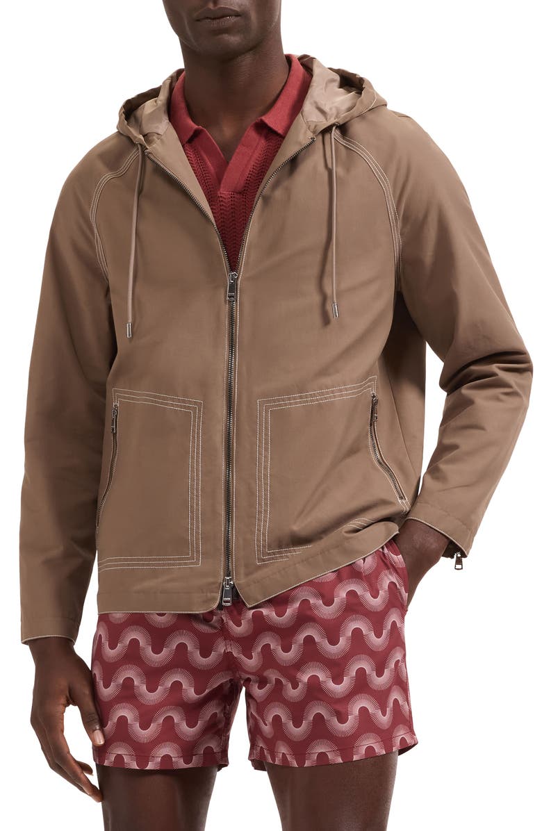Bugatchi Hooded Jacket, Main, color, Tobacco