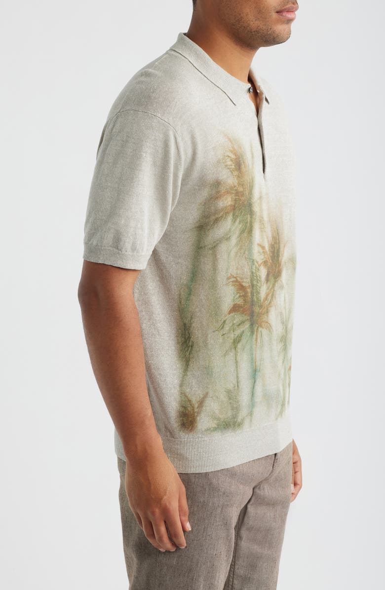Bugatchi Palm Tree Graphic Linen & Cotton Polo Sweater, Alternate, color, Limestone