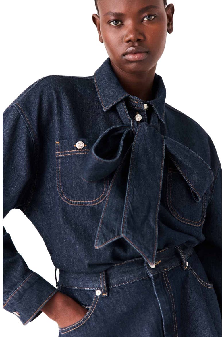 Denim jacket with bow, Alternate, color, Navy