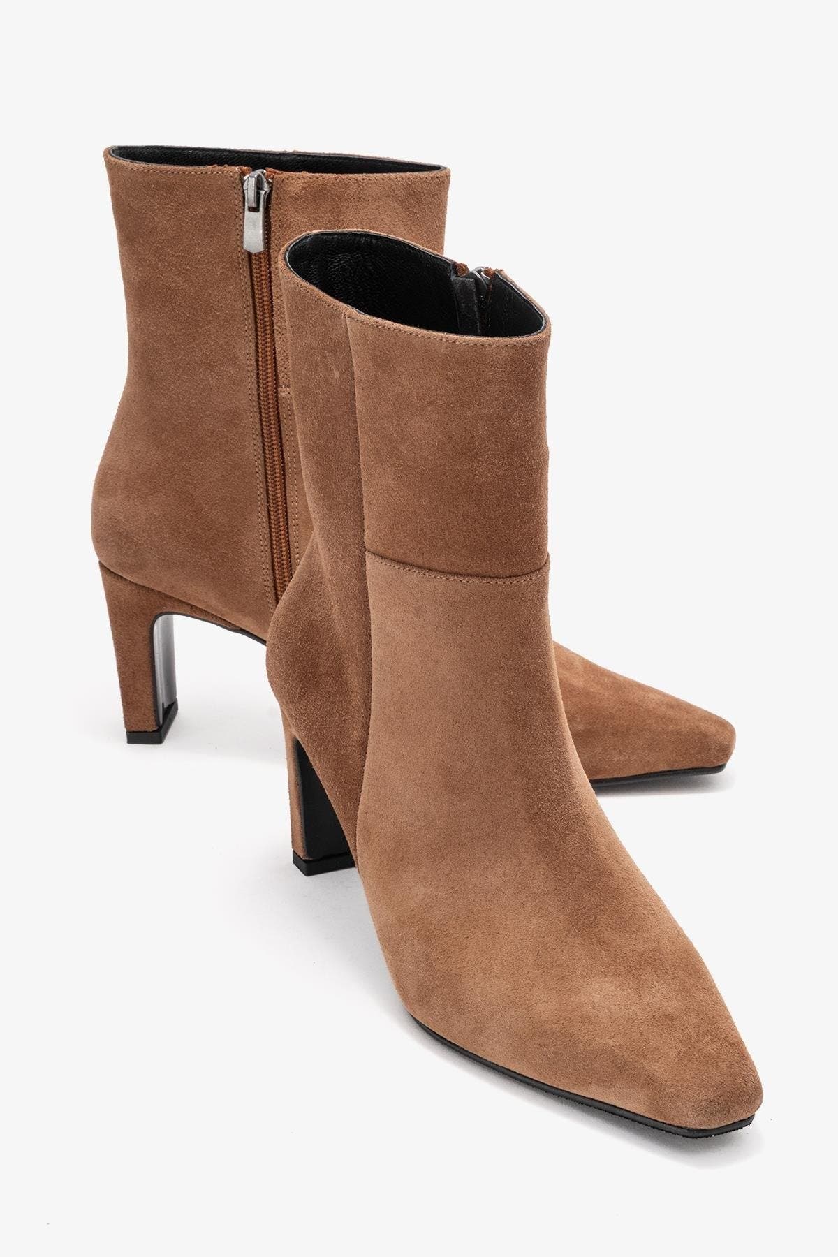 Forever & Always Shoes Kyoto Leather Block Heel Boot, Alternate, color, Cognac Suede Leather