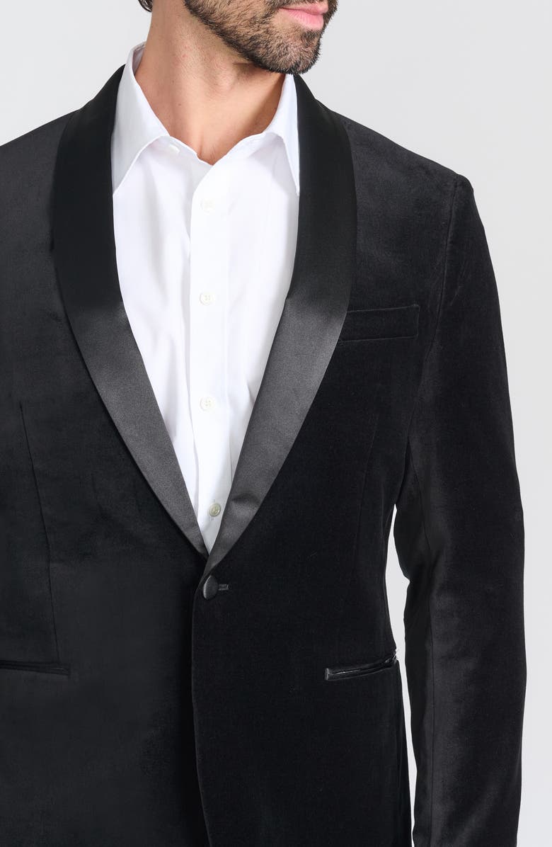 SAVILE ROW CO Black Satin Shawl Collar Slim Fit Velvet Jacket, Alternate, color, Black
