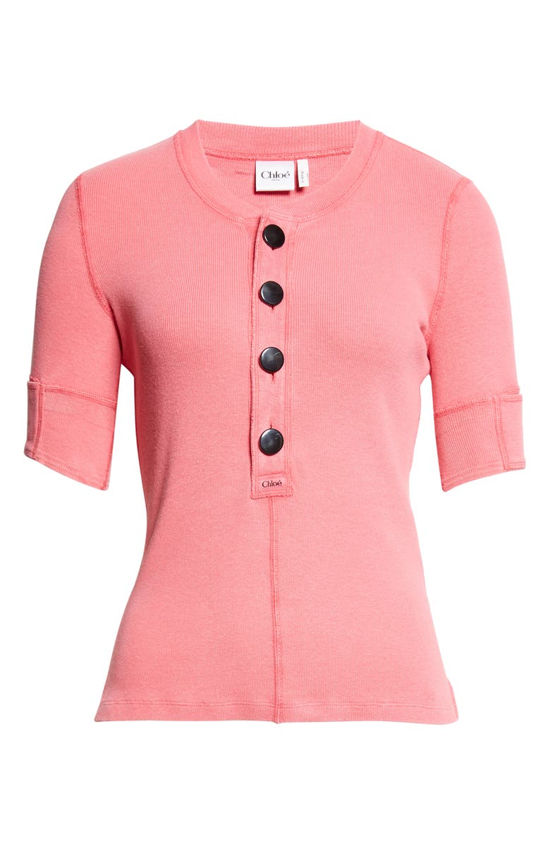 Chloé Flatlock Rib Cotton Jersey Henley, Alternate, color, Rosy Cherry