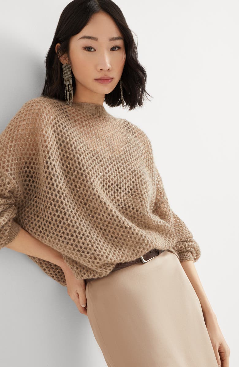 Brunello Cucinelli Dazzling Mesh sweater, Alternate, color, Hazelnut