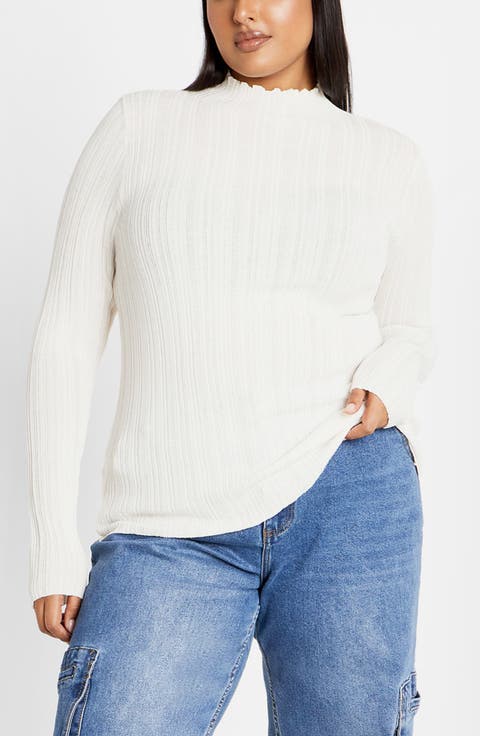 Crinkle Mock Neck Sweater (Plus)