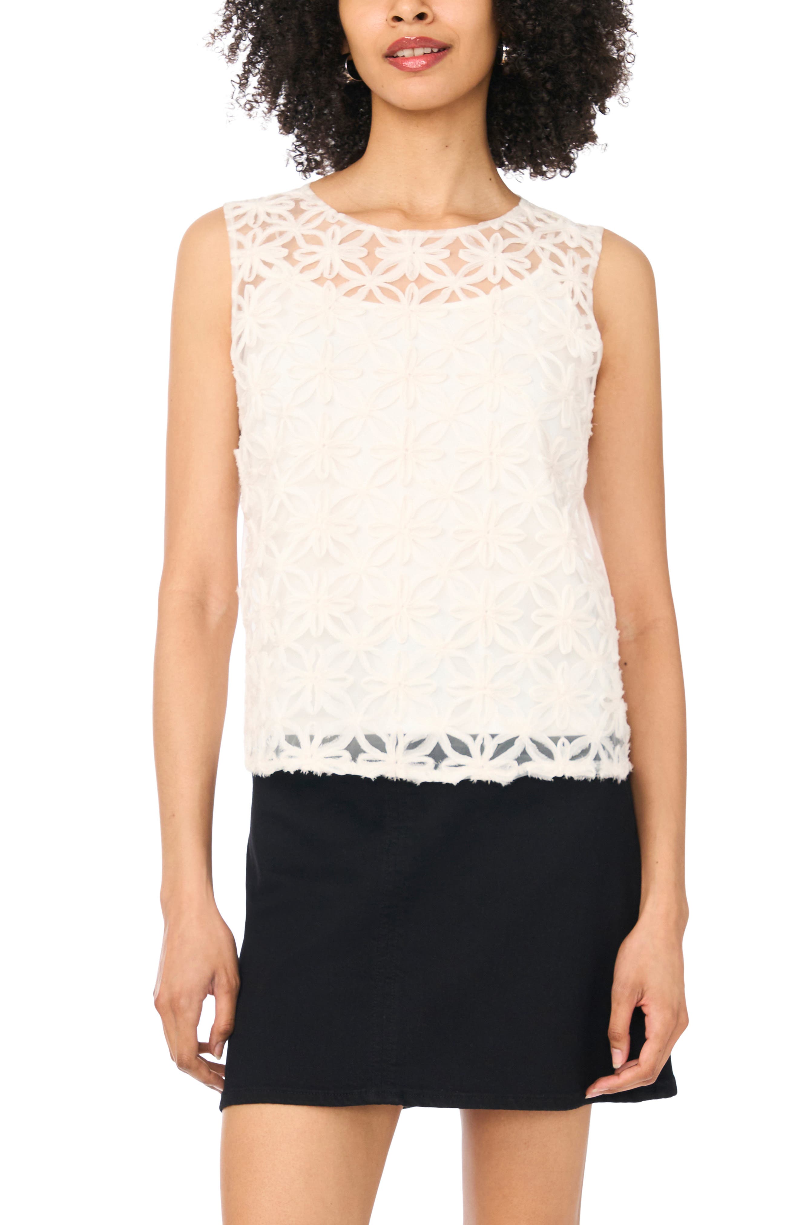 Flower Appliqué Sleeveless Top