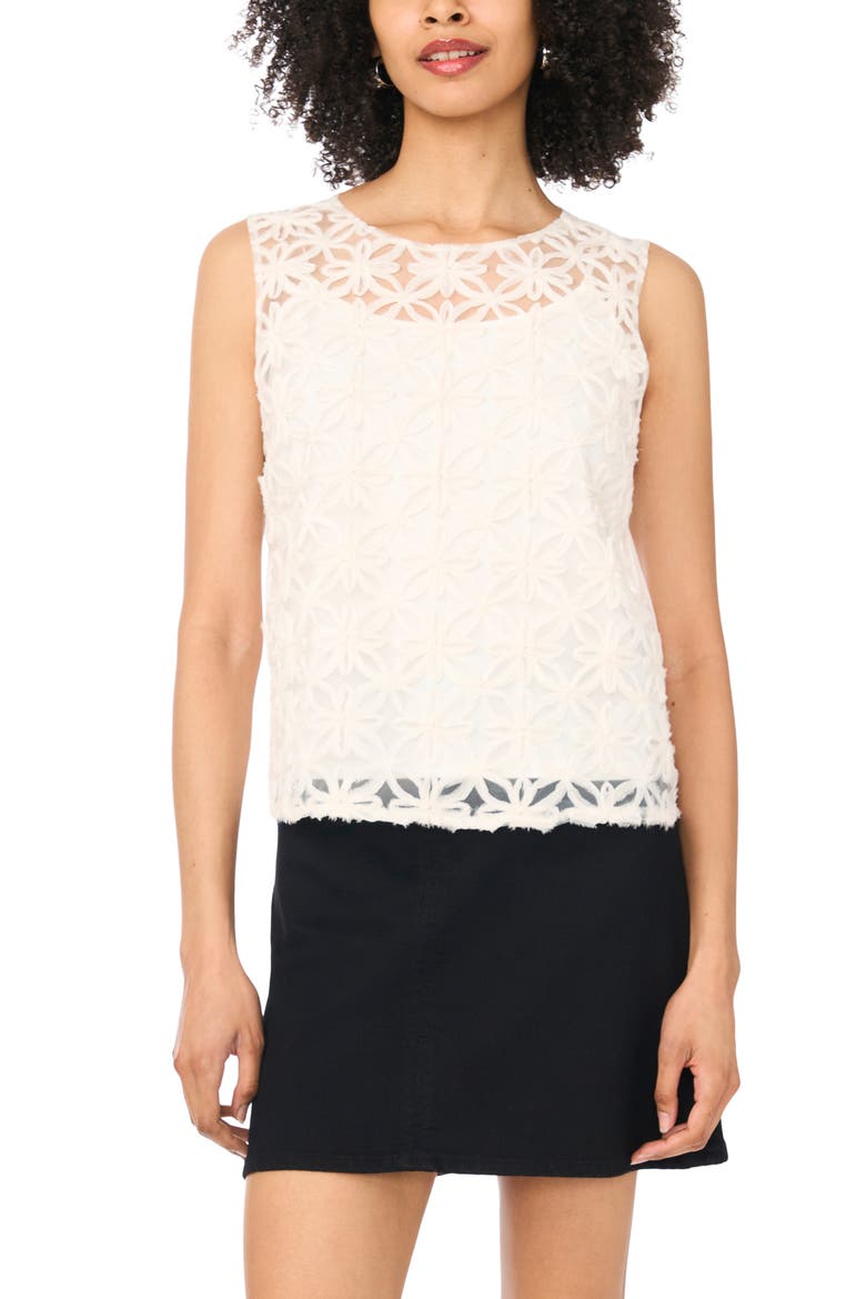 Flower Appliqué Sleeveless Top, Main, color, NEW IVORY
