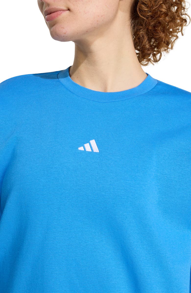 adidas Essentials Small Logo Feel Cozy Sweatshirt, Alternate, color, Ray Blue/ White