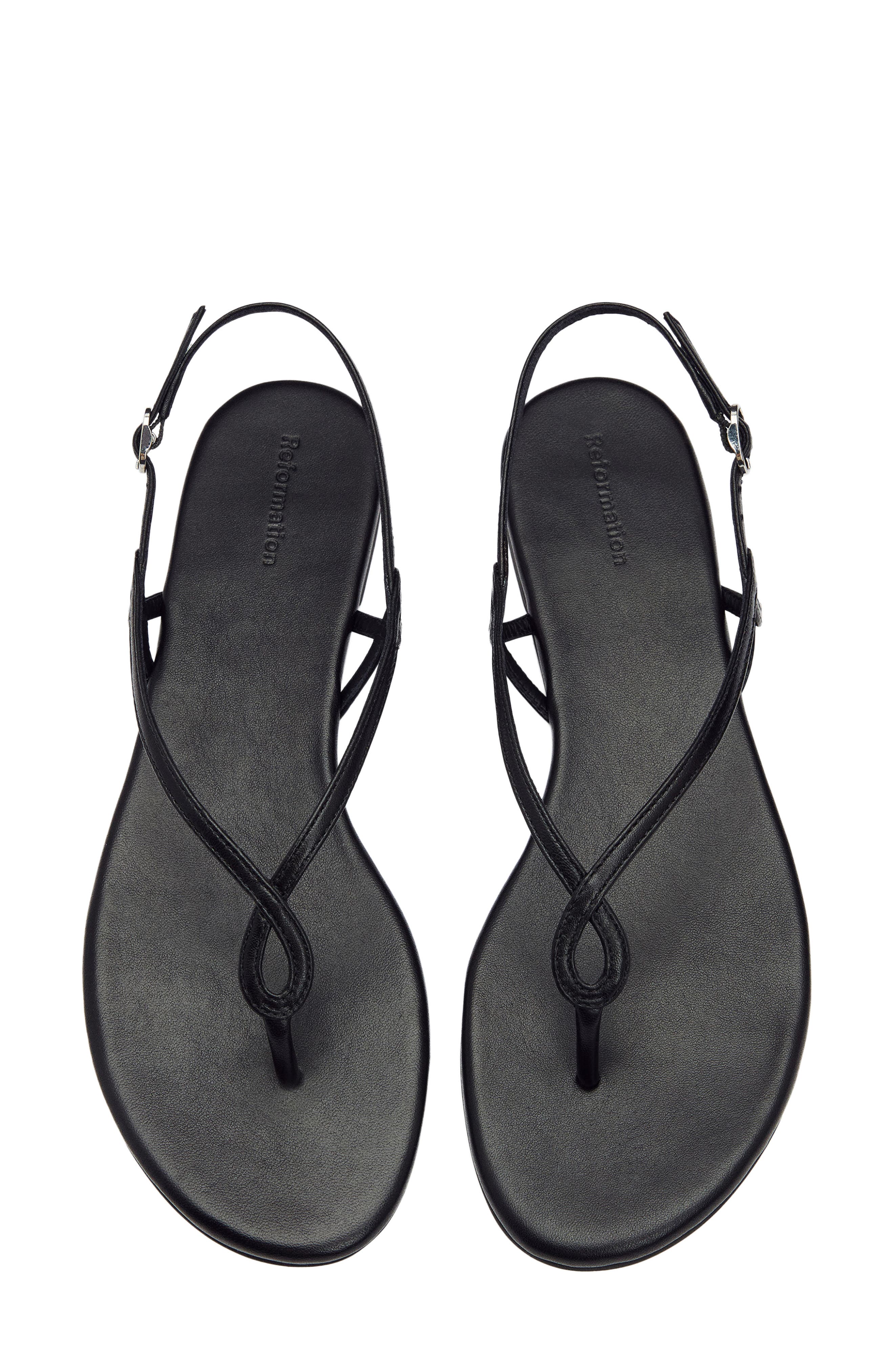 Reformation Luna Flat Sandal, Alternate, color, Black Leather