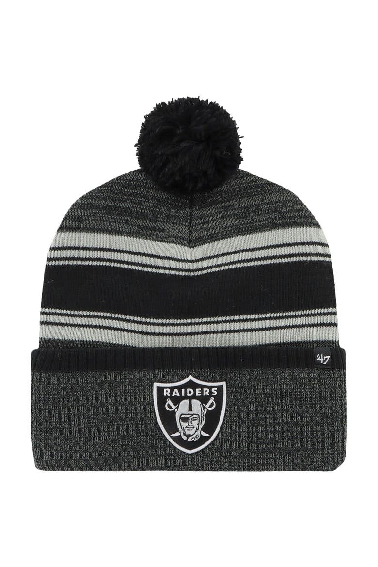 Men's '47 Black Las Vegas Raiders Fadeout Cuffed Knit Hat with Pom, Main, color, Black