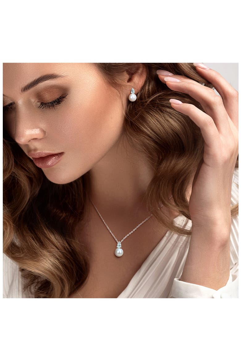 Aquamarine & Freshwater Pearl Stud Earrings & Pendant Necklace Set, Alternate, color, BLUE