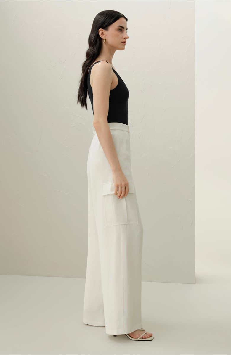 Lilysilk White Silk Crepe Cargo Pant, Alternate, color, Natural White