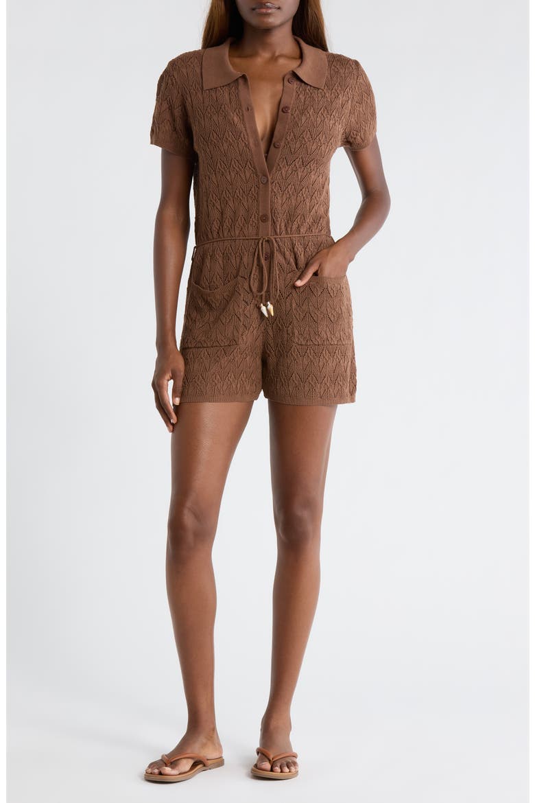 Pointelle Cover-Up Sweater Romper, Main, color, BROWN