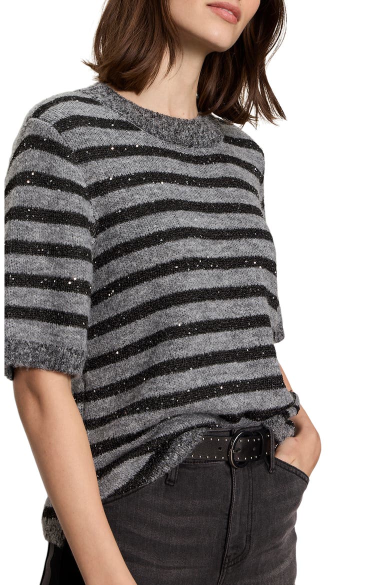 Stripe Short Sleeve Sweater, Alternate, color, GREY