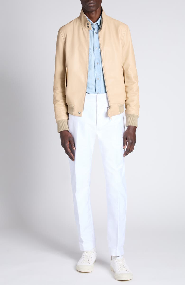 TOM FORD Tumbled Leather Harrington Jacket, Alternate, color, Stone