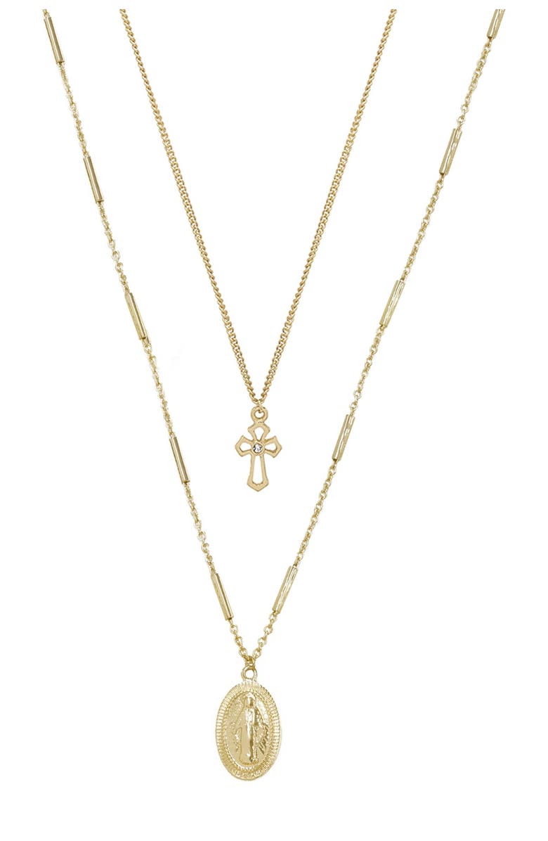 Ettika 18K Gold Plated Mary & Cross Chain Necklace Set, Alternate, color,