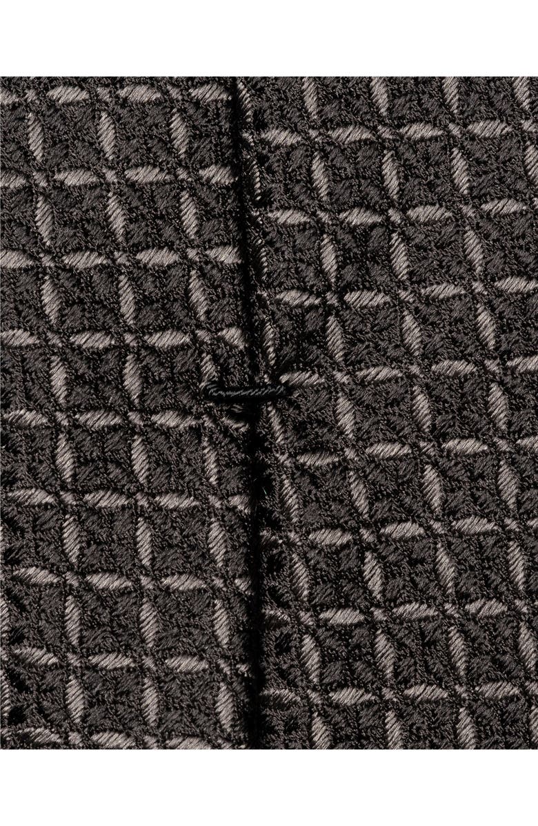 Eton Solid Geometric Jacquard Silk Tie, Alternate, color, Black