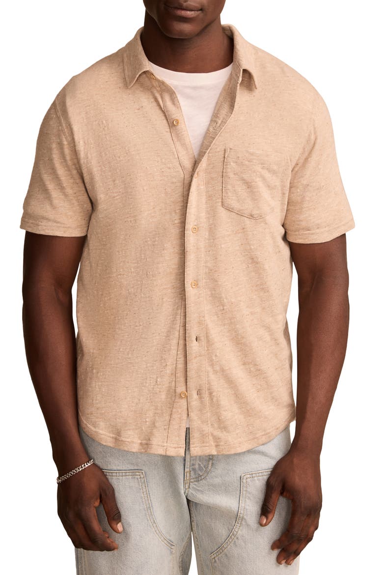 Short Sleeve Marled Linen Button-Up Shirt, Main, color, PLAZA TAUPE