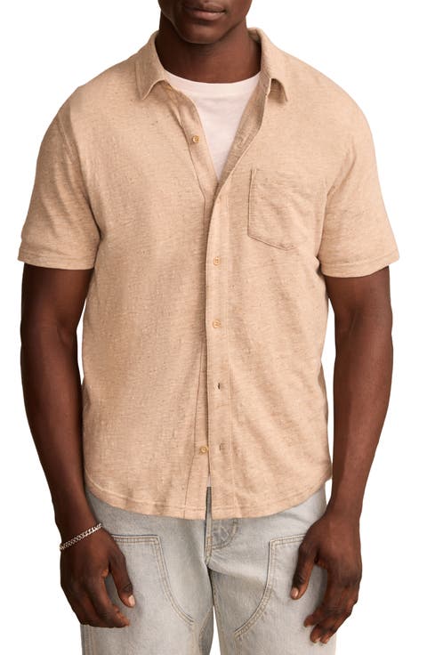 Short Sleeve Marled Linen Button-Up Shirt