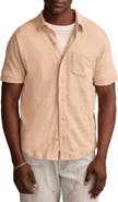 Lucky Brand Short Sleeve Marled Linen Button-Up Shirt