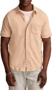 Lucky Brand Short Sleeve Marled Linen Button-Up Shirt