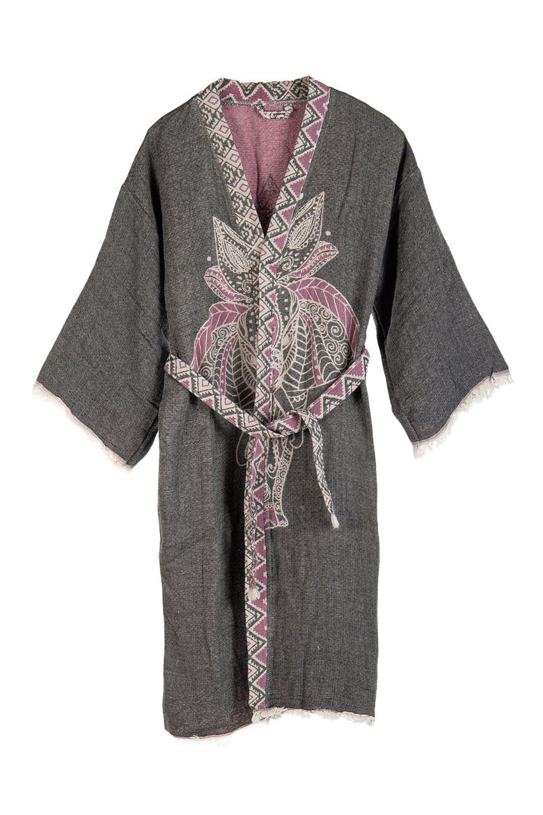 Astrid - Elephant Pattern Handmade Cotton Robe Cover-Up, Main, color, Grey