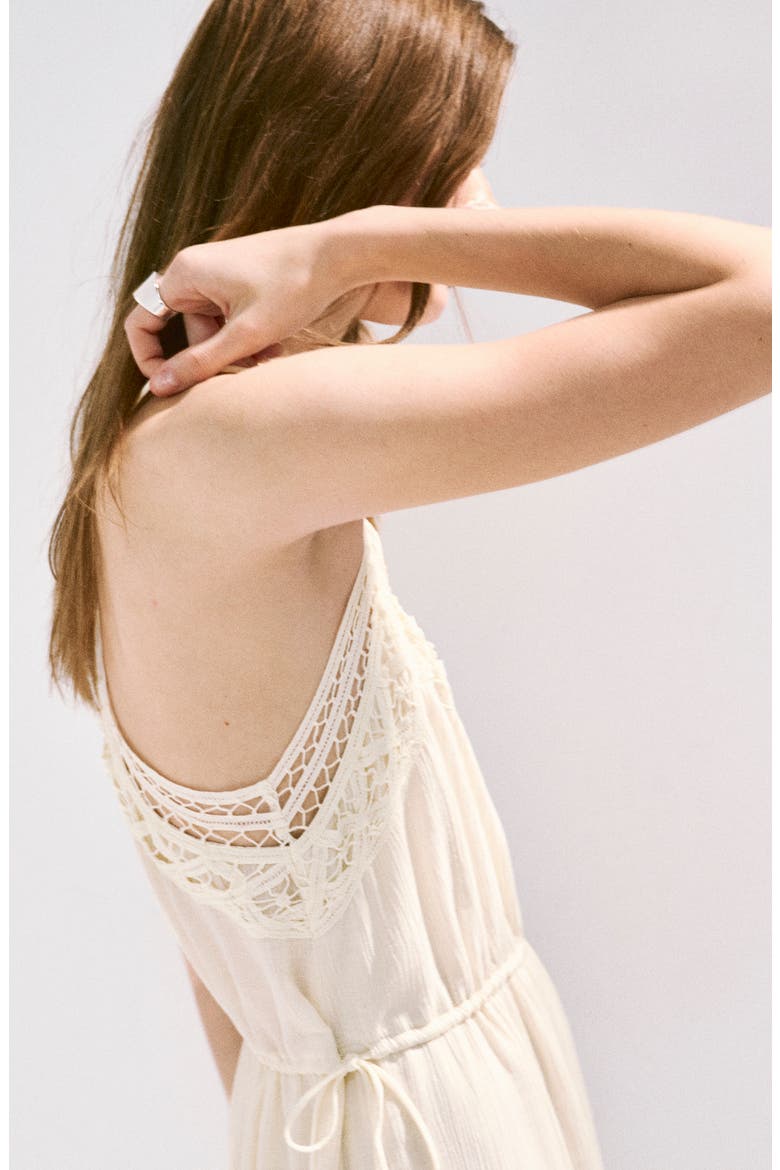 Crinkled Sleeveless Dress with Openwork Embroidery, Alternate, color, ECRU