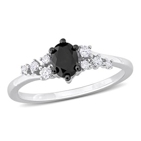 Black & White Diamond Oval Cluster Ring 14k