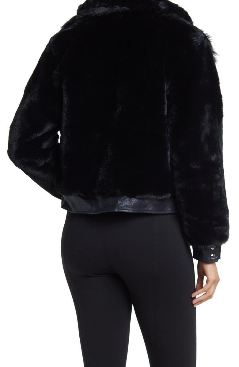 BLANKNYC Faux Fur & Faux Leather Crop Jacket, Alternate, color, Black Noise