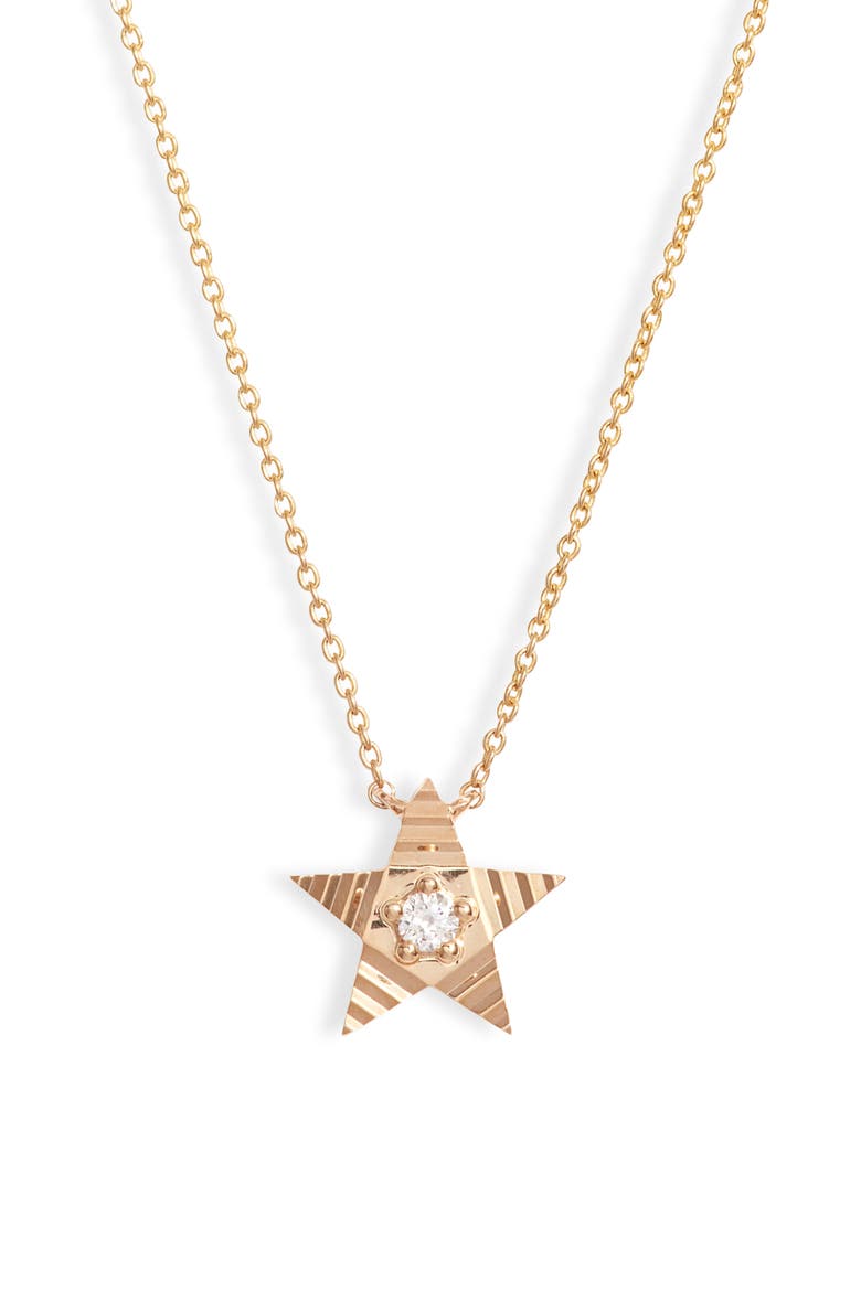 Diamond Fluted Star Pendant Necklace, Main, color, YELLOW GOLD