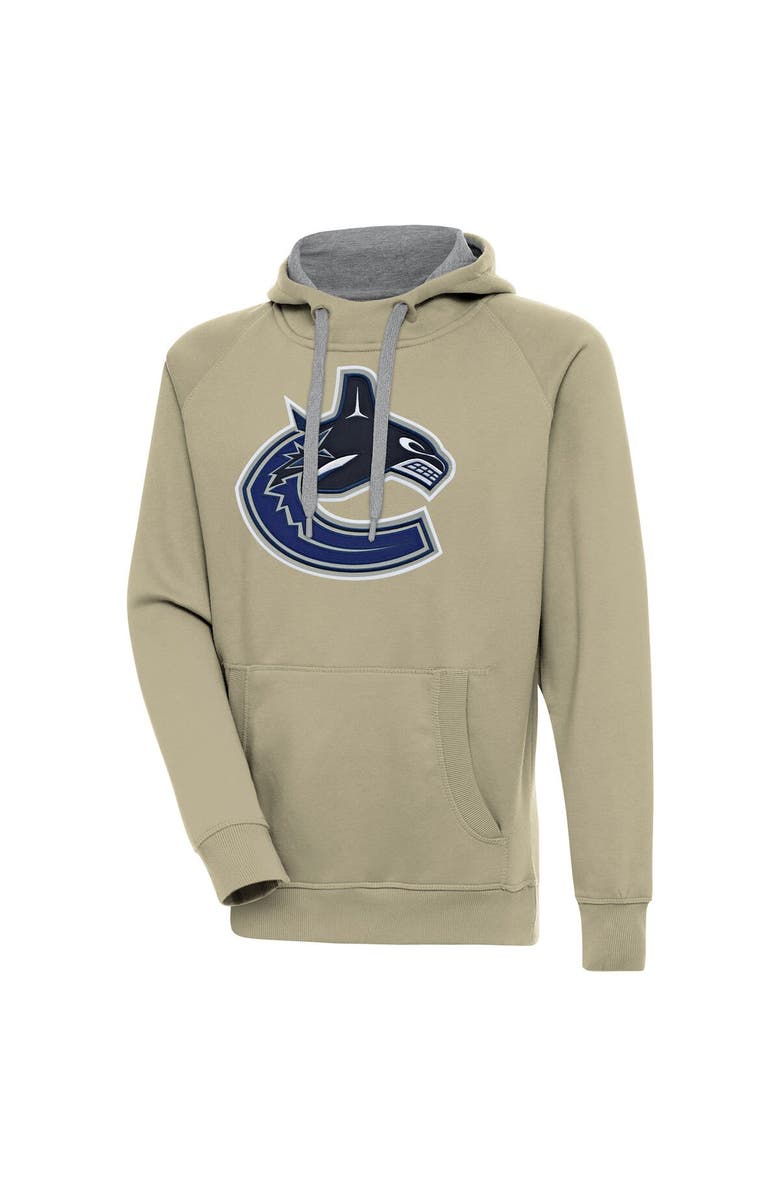 ANTIGUA Men's Antigua Khaki Vancouver Canucks Victory Pullover Hoodie, Main, color, Khaki