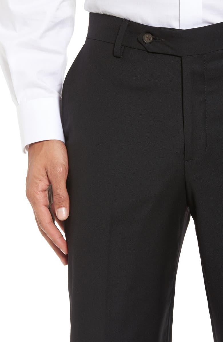 Berle Flat Front Modern Fit Gabardine Stretch Wool Trousers, Alternate, color, Black