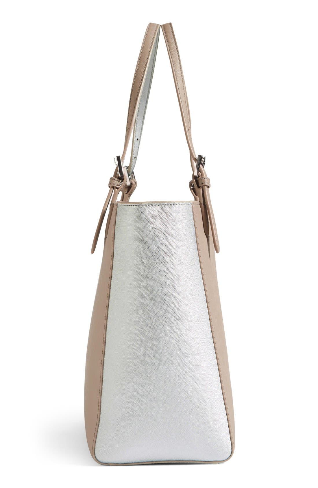 'York' Colorblock Buckle Tote, Alternate, color, FRENCH GREY/ SILVER