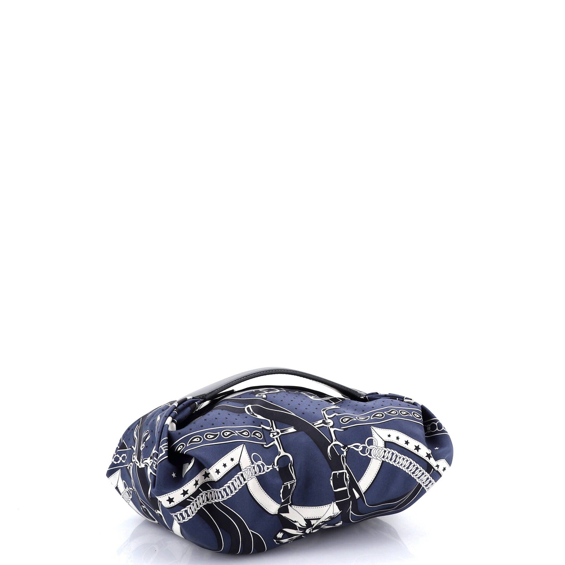 Pre-Owned Hermes Balusoie Bag Printed Silk and Leather, Alternate, color, Blue