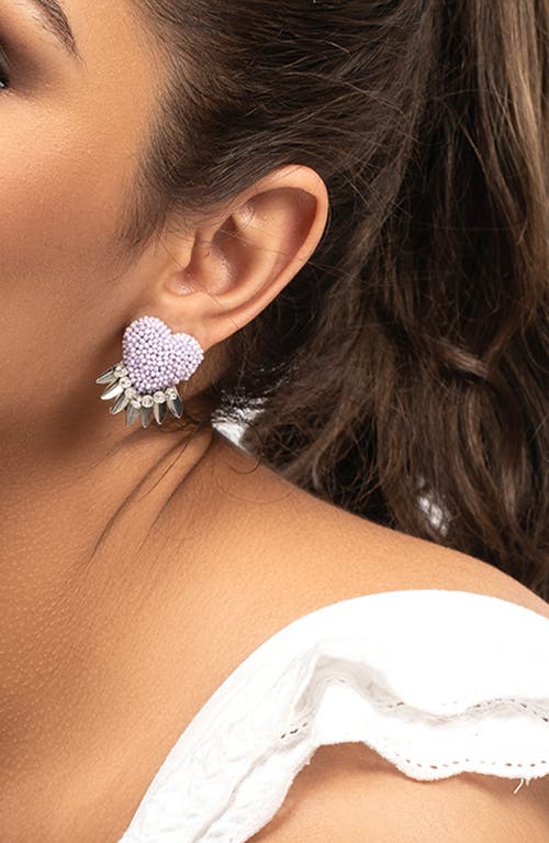 Deepa Gurnani Danika Beaded Fringe Heart Stud Earrings In Neutral