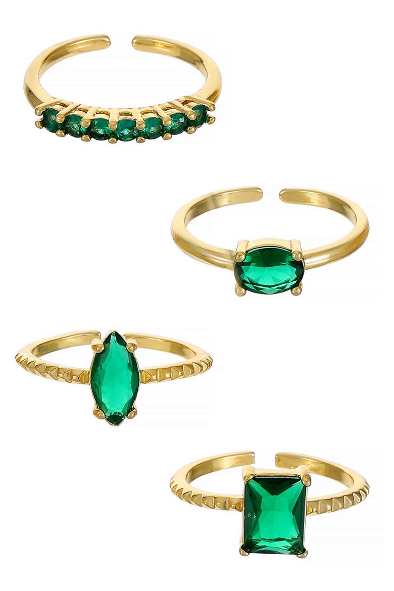Set of 4 Cubic Zirconia Adjustable Rings, Main, color, GREEN