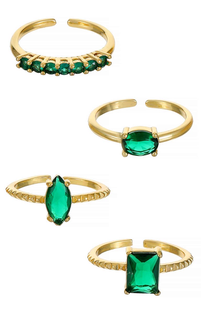 Ettika Set of 4 Cubic Zirconia Adjustable Rings, Main, color, Green
