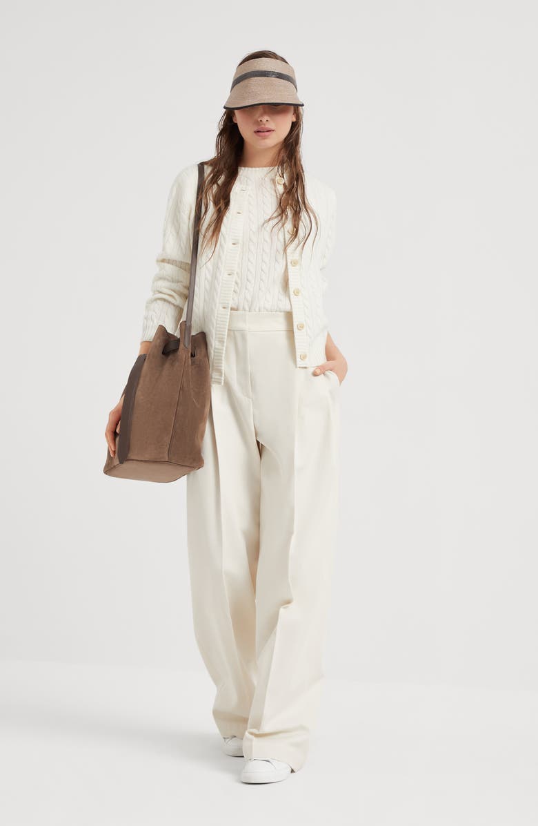 Brunello Cucinelli Cashmere cable knit cardigan with monili, Alternate, color, 