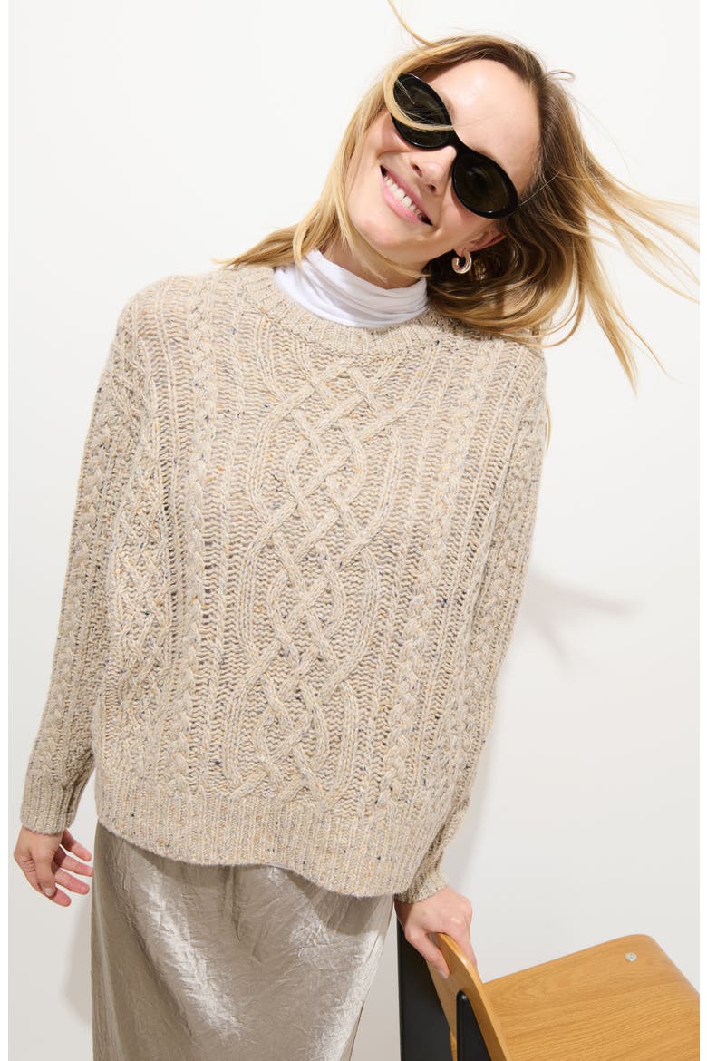 Madelyn Cable Knit Wool Blend Donegal Sweater, Alternate, color, OATMEAL